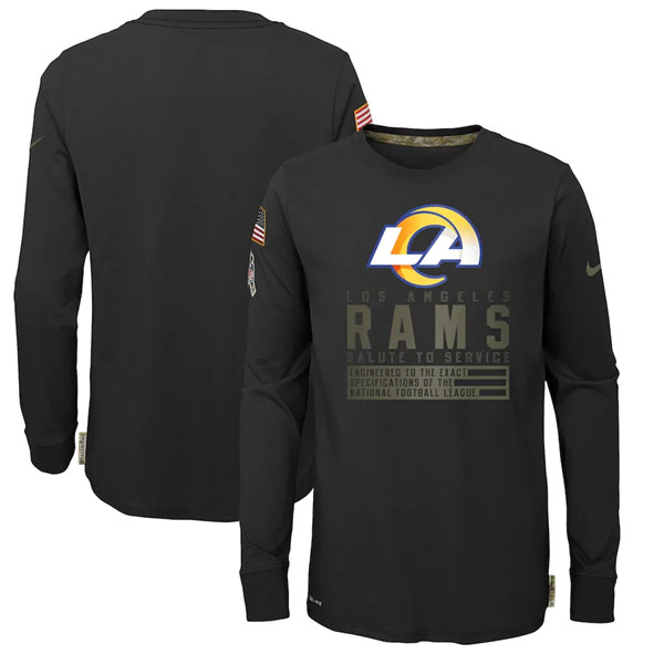 Youth Los Angeles Rams 2020 Black Salute To Service Sideline Performance Long Sleeve T-Shirt